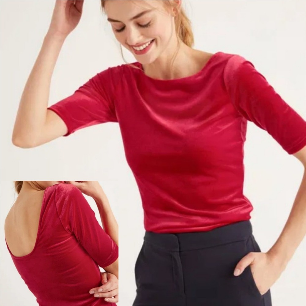 Boden Laura Red Velvet Scoop Back Top Women's US 10